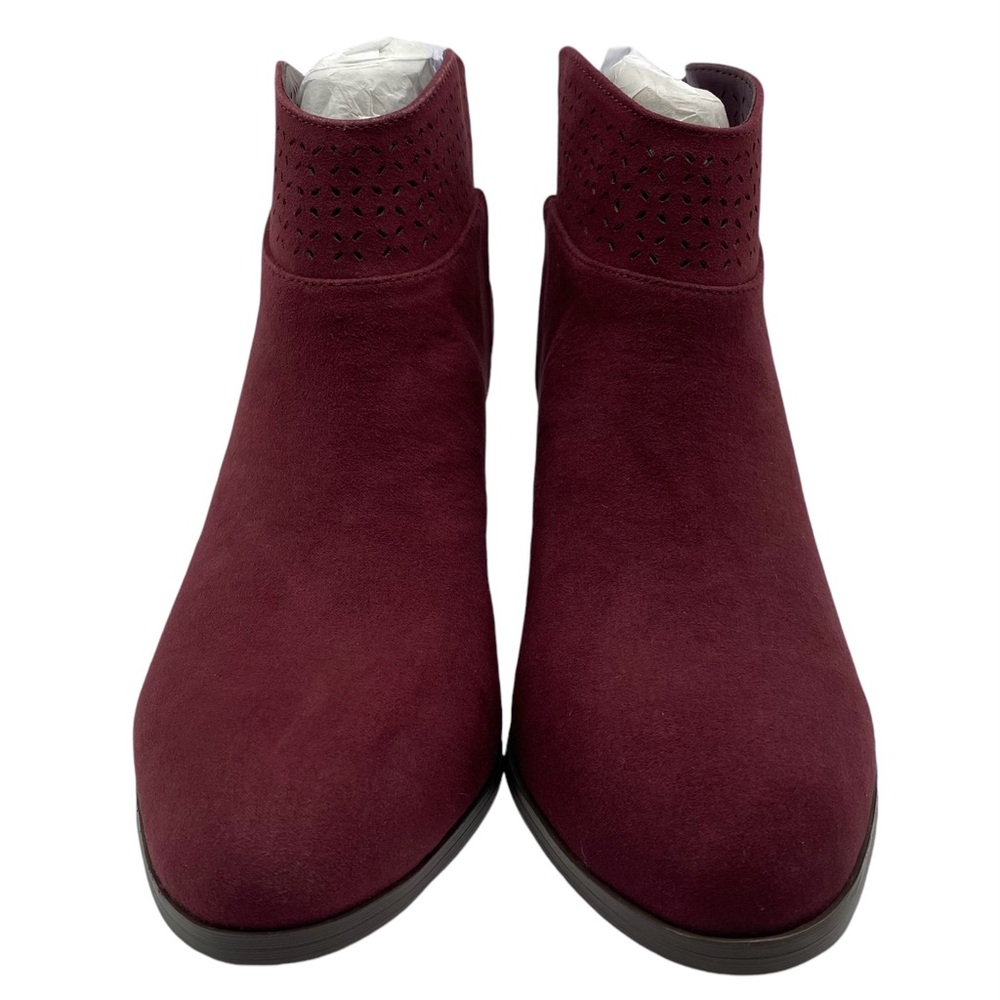 Violet & Red Womens Boots Jackson Booties Burgundy Red Heeled Ankle Vegan New - Picture 4 of 9